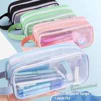 Trousse à crayons transparente double couche grande capacité en maille, de haute qualité, pour l'école, le bureau, les étudiants, boîte à papeterie universelle, sac d'examen