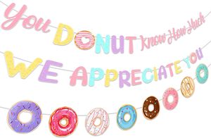 Pancarta 'No te das cuenta de cuánto te apreciamos' con diseño de donut, decoraciones de donuts, suministros para fondo de fotografía de fiestas - Product Image 3