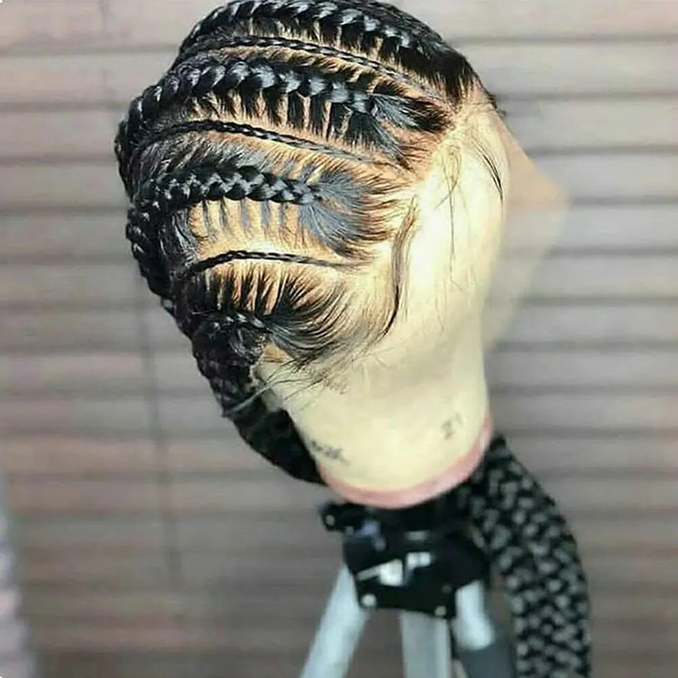 Peruca de cabelo trançado para mulher negra, completa, sem cola 360, renda frontal, pré-selecionado, renda cheio, cabelo humano com cabelo novo