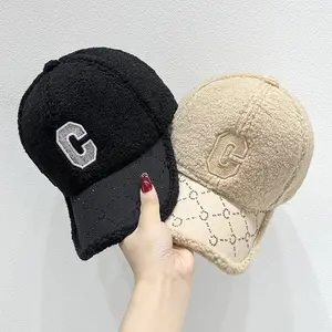 Topi bisbol bulu wol domba imitasi, topi olahraga santai hangat, topi wool modis musim dingin grosir