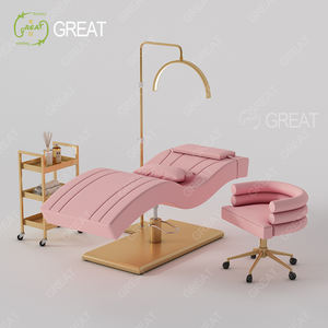 Muebles de salón de alta calidad Juego de cama de salón de cosméticos de Oro Negro Cama de pestañas ajustable en altura moderna de lujo con silla - Product Image 3