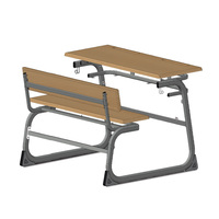 Bancs et pupitres scolaires robustes avec cadres métalliques et plateaux en bois pour espaces publics, unités intégrées de pupitre et de banc
