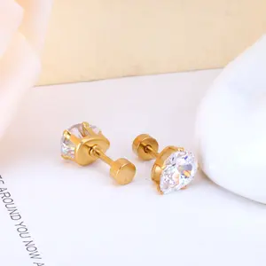 Elegant Stainless Steel Stud Earring for Women 6mm Shining Zircon Earrings 18K Gold Plated Earrings Jewelry