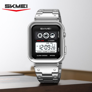 Skmei Digital Men's Watch Stainless Steel Strap 30M Waterproof Electronic Watch With Luminous Display Dual Time Alarm Chrono - Product Image 1