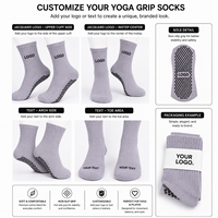 Chaussettes côtelées gris clair personnalisées avec logo imprimé, antidérapantes avec points en caoutchouc pour femmes, yoga et pilates