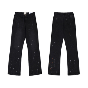 กางเกงยีนส์ขายาวของผู้ชายกางเกงขากว้างทรงตรงแนวสตรีทของผู้ชายผ้าหมึกสาดแบบวินเทจ - Product Image 6