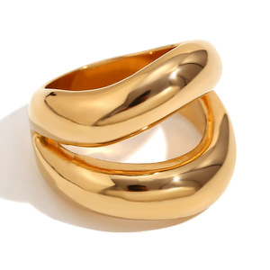 Stainless Steel Double Layer Twisted Band <b>Ring</b> Minimalist Irregular Stackable <b>Statement</b> Finger <b>Ring</b> For Women Jewelry - Product Image 1