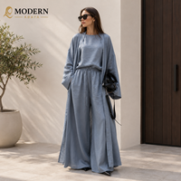 Ensemble Abaya Personnalisé en Mélange de Lin, Cardigan Ample et Pantalon Large, Trois Pièces, Vêtements Modestes, Fabricant d'Abayas