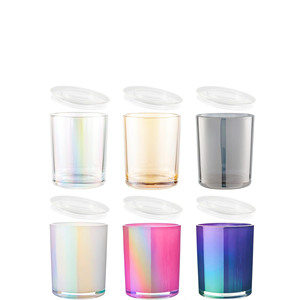 Pot à bougie en verre vide de luxe, moderne, écologique, de haute qualité, avec couvercle, design personnalisé, effet arc-en-ciel holographique iridescent - Product Image 2
