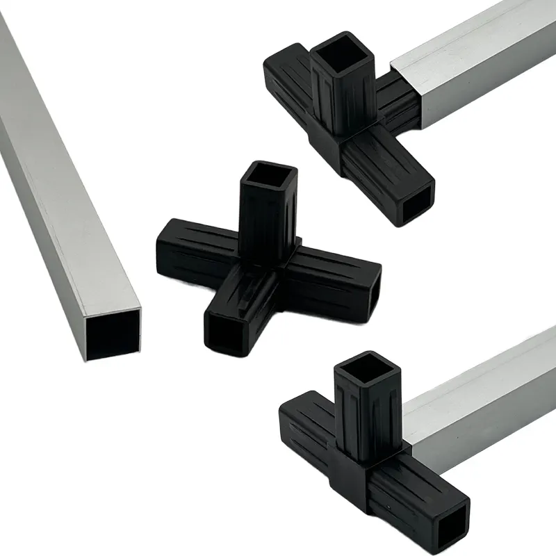 Joints de tubes personnalisables 4B en aluminium carré en plastique Tube carré de connecteur noir à 4 voies sans soudure