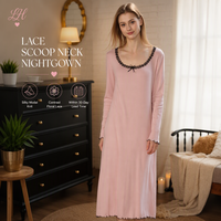 Robe de nuit pour femme à manches longues et col rond, couleur mauve lotus et blanc pur, idéale pour la chambre à coucher, confortable pour dormir, directement de l'usine, faible MOQ