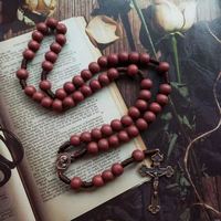 Chapelets modernes rouges en bois, grand chapelet artisanal, Rosario De Madera, chapelet catholique, collier avec croix