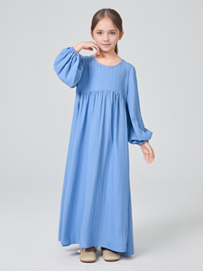 Vestido Abaya Plisado <span class=keywords><strong>de</strong></span> Color Sólido con Cuello Redondo para Niñas <span class=keywords><strong>de</strong></span> Oriente Medio, Modelo MK2647, <span class=keywords><strong>TikTok</strong></span> - Product Image 3