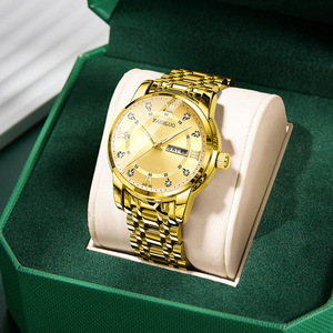Business Mens Wristwatch Roman Numeral Dial Double Calendar Gold Metal Strap - Product Image 2