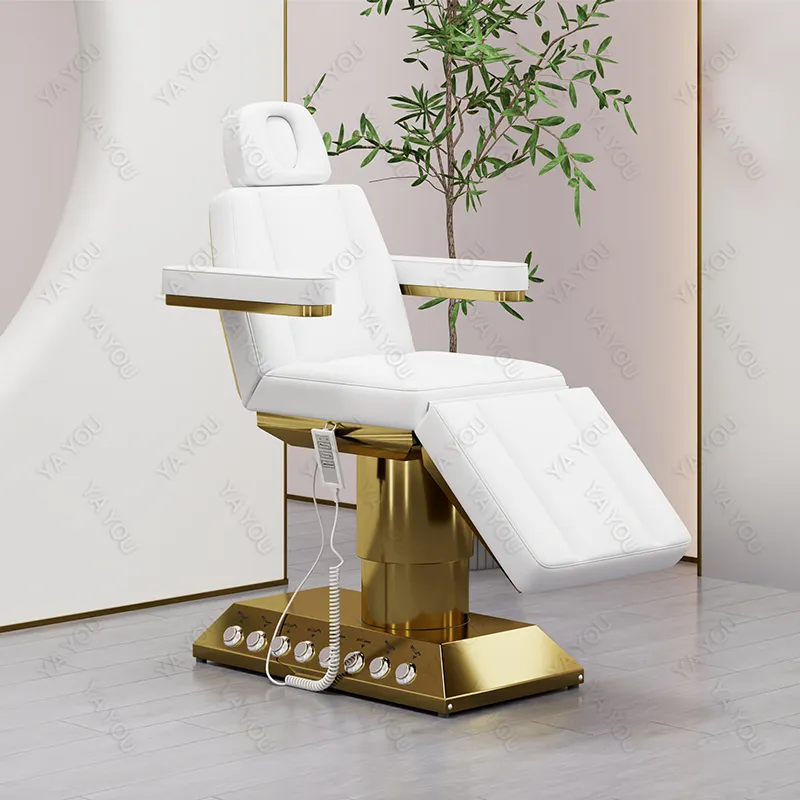 Luxury gold cylindrical base facial bed salon beauty furniture 4 motors electric eyelash facial massage bed