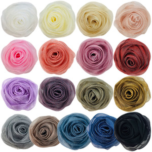 Fleurs 3D faites à la main en gros, <span class=keywords><strong>multicolores</strong></span>, accessoires pour coiffure, fleurs décoratives en dentelle, fleurs en mousseline, ruban en organza - Product Image 5