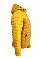 Veste matelassée hybride unisexe OEM avec capuche, coupe-vent, garniture contrastée, 100% polyester