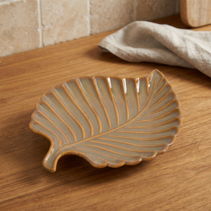 Ceramic Leaf Serving <b>Plate</b> Wabi-Sabi Design Natural Tone 300mm Diameter Matte Finish Table Decor Accessory - Product Image 1