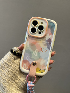 Coque de téléphone anti-chute pour <span class=keywords><strong>iPhone</strong></span> 14, 15 Pro, 12 Pro, avec bracelet coloré motif cœur graffiti et visière intégrée, nouvelle collection - Product Image 6