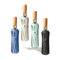 Parapluie de golf semi-automatique professionnel pour hommes avec nouvelle double armature et poignée en bois, impression de logo personnalisée, fonction pliable