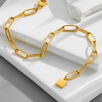 Pulsera de cadena cruzada de oro de 18 quilates ajustable, colgante cuadrado pequeño, joyería geométrica de moda para mujer, regalo, logotipo de marca grabado