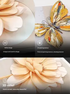 Art mural en relief 3D simple et moderne de luxe léger, <span class=keywords><strong>triptyque</strong></span> encadré avec des <span class=keywords><strong>fleurs</strong></span> de papillon, salon, fond de canapé, <span class=keywords><strong>peinture</strong></span> suspendue - Product Image 4