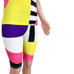 Verano geometría rayado empalme 2 piezas traje de pista trajes ocio deportes dos piezas pantalones cortos conjunto ropa de mujer - Product Image 5