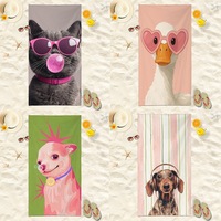 Serviette de bain de plage en microfibre à séchage rapide, motif animaux de dessin animé, mignonne et portable pour l'été
