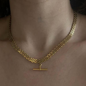 Colliers à pendentifs en acier inoxydable avec barre en T Bijoux de mode pour femmes Plaqué or 18 carats Bijoux étanches <span class=keywords><strong>les</strong></span> colliers de femmes - Product Image 1