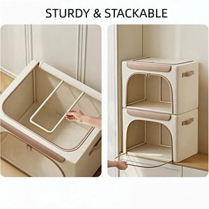 Premium Wholesale Washable Oxford Fabric Clothes Storage <b>Bins</b> with Metal Frame Leather Fringe Clear Window Closet Organizer - Product Image 3