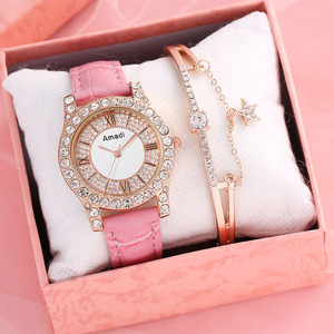Montre de luxe sertie de diamants pour femmes, bracelet en cuir blanc, aiguilles, montre à quartz pour femmes, montre <span class=keywords><strong>femme</strong></span>, bracelet cadeau - Product Image 1