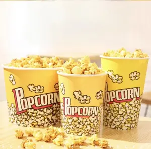 32oz 46oz kertas sekali pakai kustom cangkir untuk Popcorn ayam kemasan kotak Popcorn bioskop grosir kustom dicetak ember Popcorn