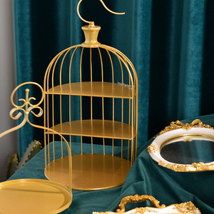 Rak <span class=keywords><strong>Display</strong></span> makanan penutup sangkar burung Multi-layer ornamen baki kuningan untuk Cupcake buah tampilan makanan ringan dekorasi pernikahan ulang tahun - Product Image 5