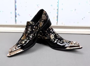 NA051 2025 Chaussures habillées pour hommes en cuir véritable, style Oxford, design noir et or, à bout, pour affaires, mariage, soirée, grandes tailles, motif floral - Product Image 4