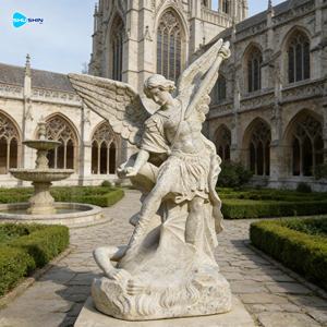 รูปปั้นนักบุญไมเคิล แองเจิล ขนาดเท่าคนจริง ทำจากหินอ่อนสีขาว สำหรับตกแต่งโบสถ์กลางแจ้ง สวนหย่อม - Product Image 5