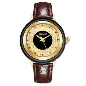 Montre de luxe avec cadran zodiacal en jade Hetian, bracelet en cuir, montre à quartz tendance pour couple, pour hommes et femmes - Product Image 2