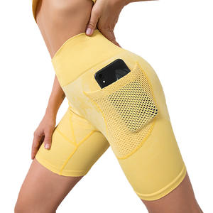 New Arrival Nylon Spandex <b>Women</b> Sexy Seamless Breathable Eco-Friendly Active Wear Geometric Shorts Gym Fitness Pocket Pant Sets - Product Image 4