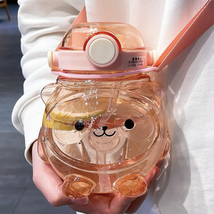 <b>Cute</b> <b>Bear</b> Plastic Water Bottle Large Capacity With Strap For Children Summer Use - Product Image 2