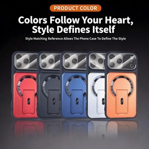 High quality Armor Strip stand Magnetic Mobile phone case for <b>iPhone</b> 17 Air 16 15 <b>14</b> Pro Max <b>Camera</b> 360 protection cover back - Product Image 3