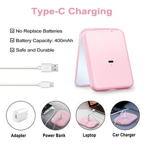 Miroir de maquillage compact rechargeable à LED, miroir de poche, miroir portable pliable, petit miroir miniature avec interrupteur à 3 couleurs de lumière - Product Image 5