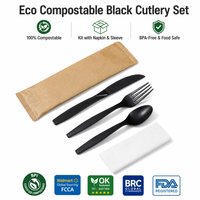 Ensemble de couverts jetables 100% compostables, biodégradables et écologiques en amidon de maïs (fourchette, couteau, cuillère) avec serviette pour les fêtes