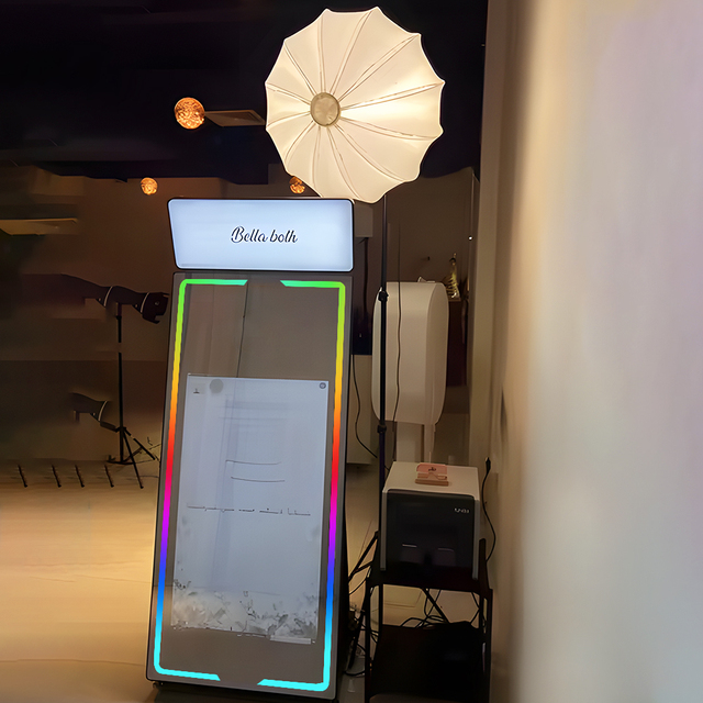 Custom AI Magic Mirror Photo Booth Machine Compatible Camera Photobooth Touch Screen Selfie Photo Booth Mirror With Printer Tray