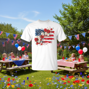 Camiseta floral con bandera americana y flores silvestres patrióticas para mujer, 4 de julio - Product Image 3