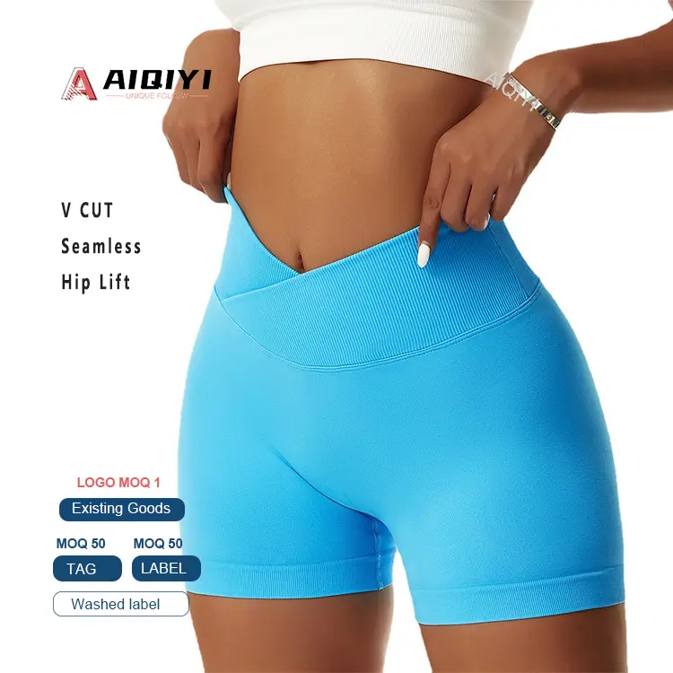4596 New Women Gym Custom High Waist Compression Running Biker Booty Scrunch Crossover V Shape Shorts