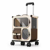Sac de transport pour animaux à roulettes 4 roues en cuir de vachette et tissu Oxford avec grande fenêtre de visualisation, poignée télescopique, lavable, portable pour chat et animaux de compagnie