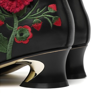 Nouvel Arrivage : Bottines Cheongsam de Luxe en Cuir de Vachette Brodé, Style Ethnique Chinois, à Bout Pointu et Talon Carré - Product Image 4