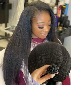 Stock micro rings links i-tip remy Indian kinky straight i tip micro bead extensions real human hair