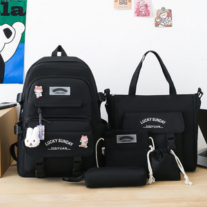 Middle High <b>School</b> & College Female Fashionable Simple Color-Matching Casual Canvas <b>Backpack</b> - Product Image 1