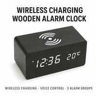 Horloge de table numérique LED multifonctionnelle en bois, réveil intelligent à commande vocale, calendrier familial numérique pour bureau et cuisine