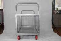 Chariot à main robuste à quatre roues avec clôture fixe en treillis métallique, résistant à l'usure, pour le transport de marchandises en entrepôt industriel et atelier